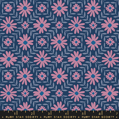 Endpaper Fabric - Floral Endpaper in Blue Raspberry