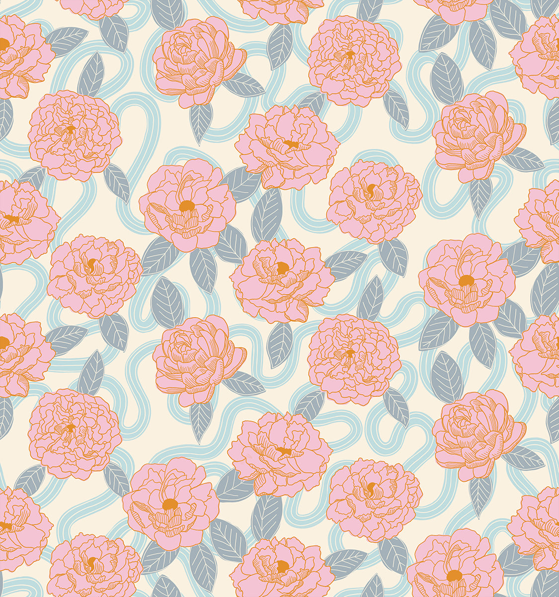 Verbena Fabric - Peonies in Sweet Cream
