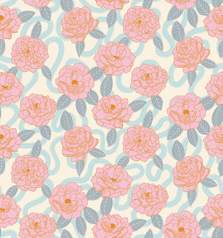 Verbena Fabric - Peonies in Sweet Cream