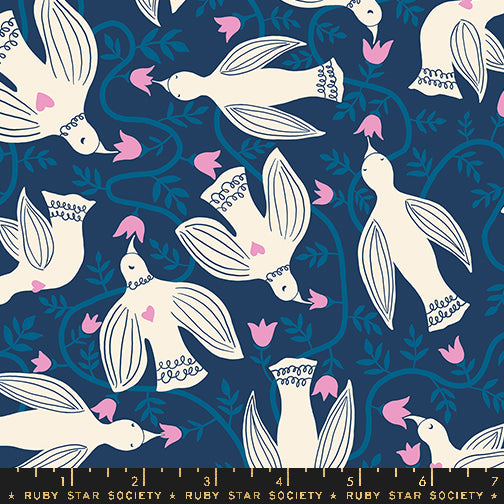 Endpaper Fabric - Hummingbirds in Blue Raspberry