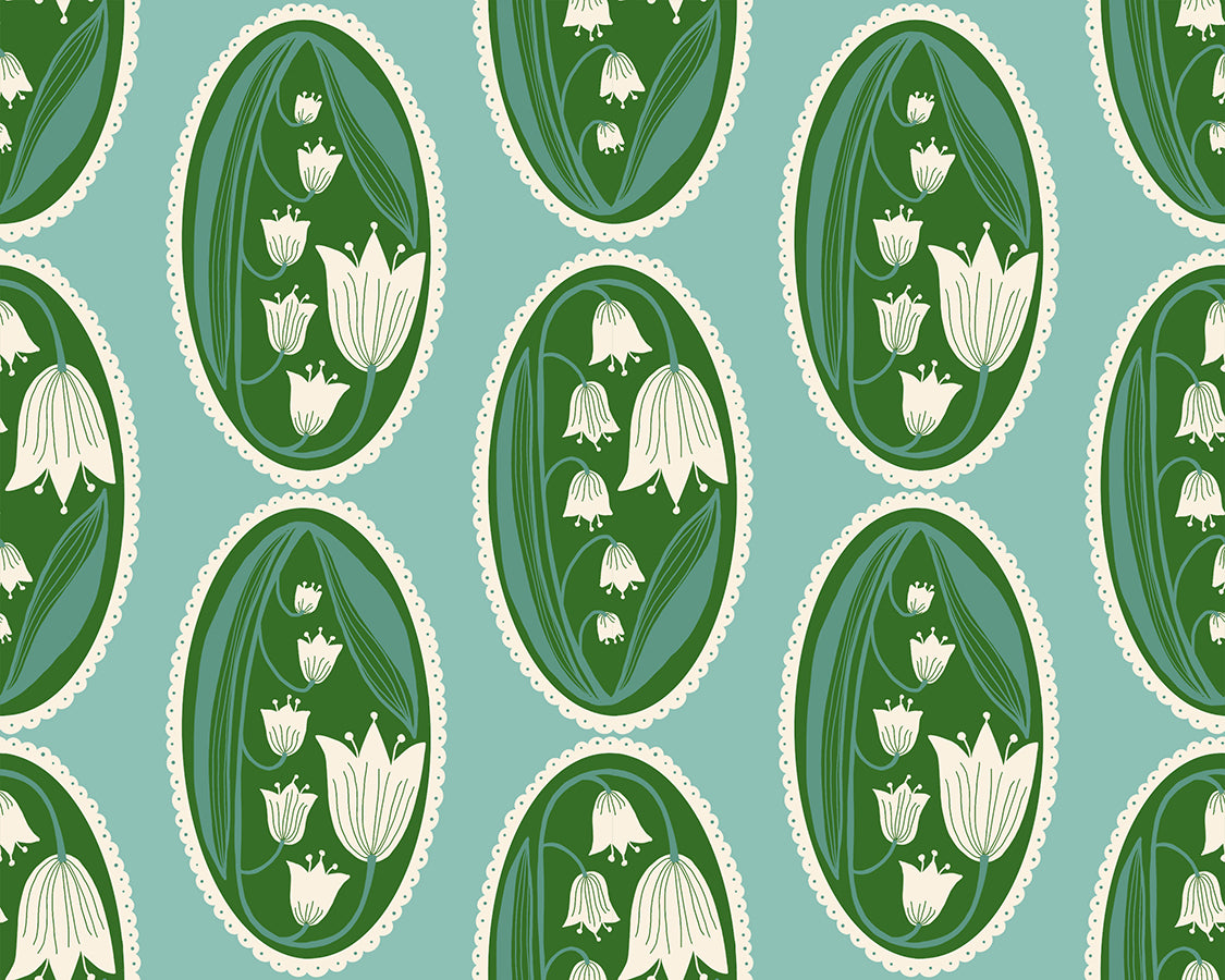 Endpaper Fabric - Lily of the Valley Cameo in Water