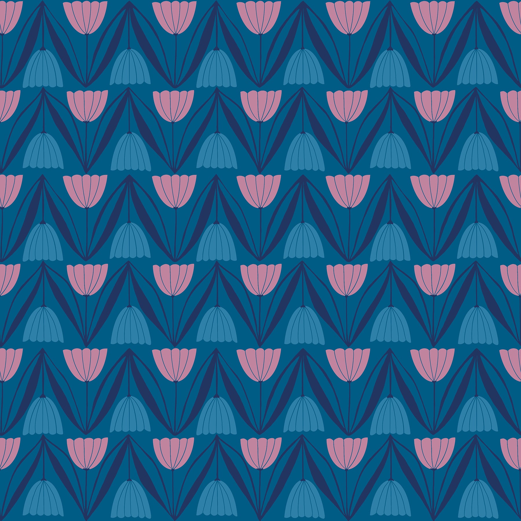 Endpaper Fabric - Tulips in Blue Raspberry