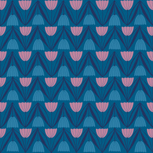 Endpaper Fabric - Tulips in Blue Raspberry