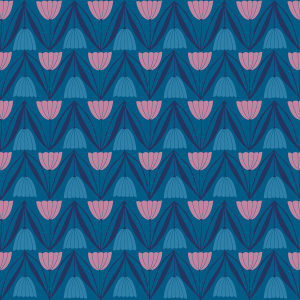 Endpaper Fabric - Tulips in Blue Raspberry