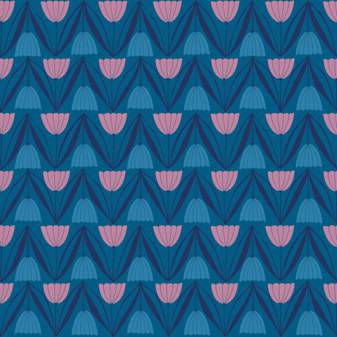 Endpaper Fabric - Tulips in Blue Raspberry