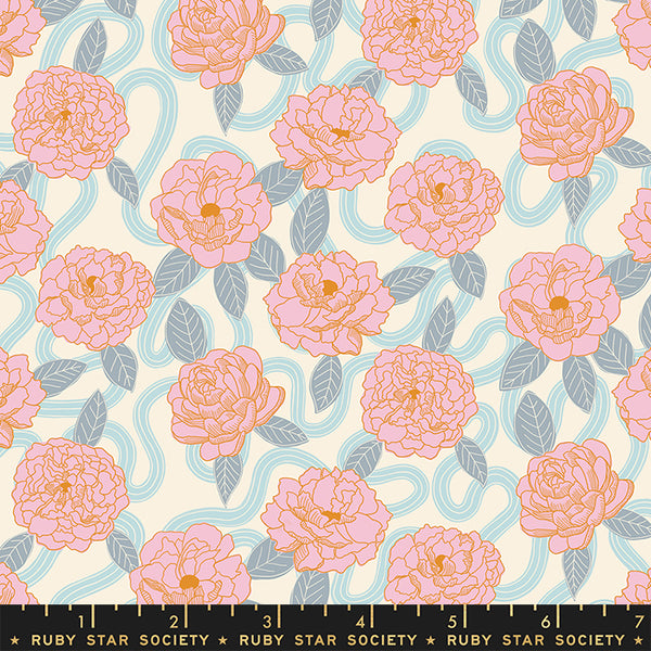 Verbena Fabric - Peonies in Sweet Cream
