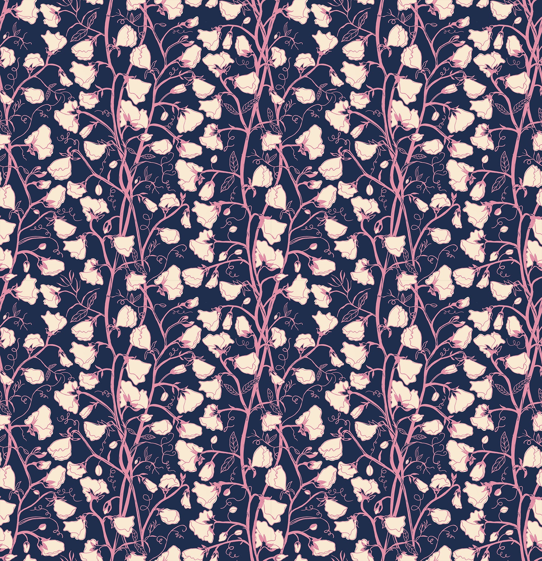 Verbena Fabric - Sweet Peas in Navy