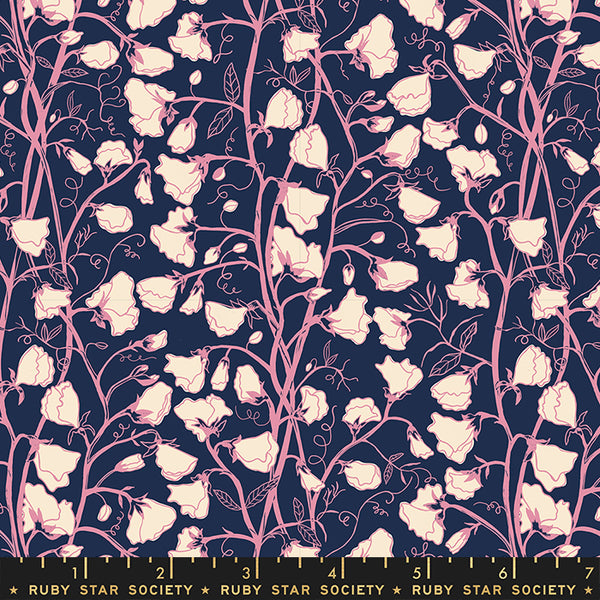 Verbena Fabric - Sweet Peas in Navy