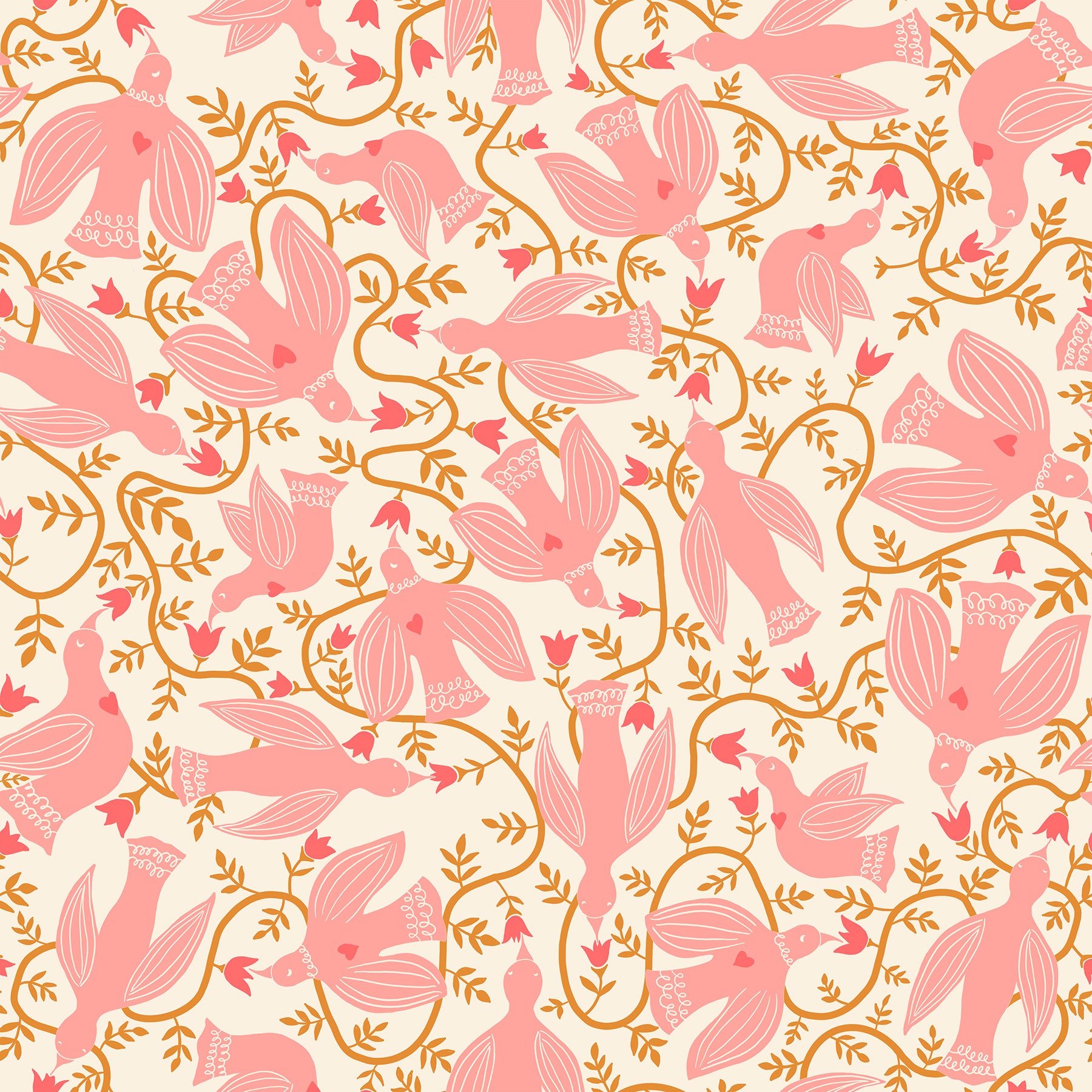 Endpaper Fabric - Hummingbirds in Natural