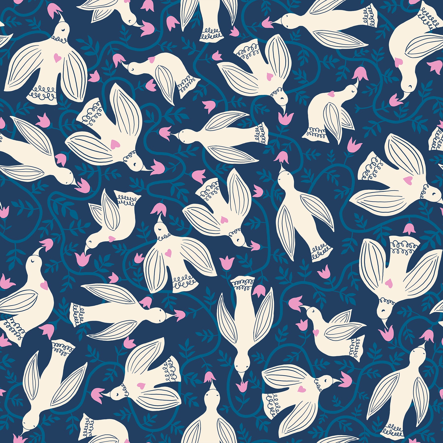 Endpaper Fabric - Hummingbirds in Blue Raspberry