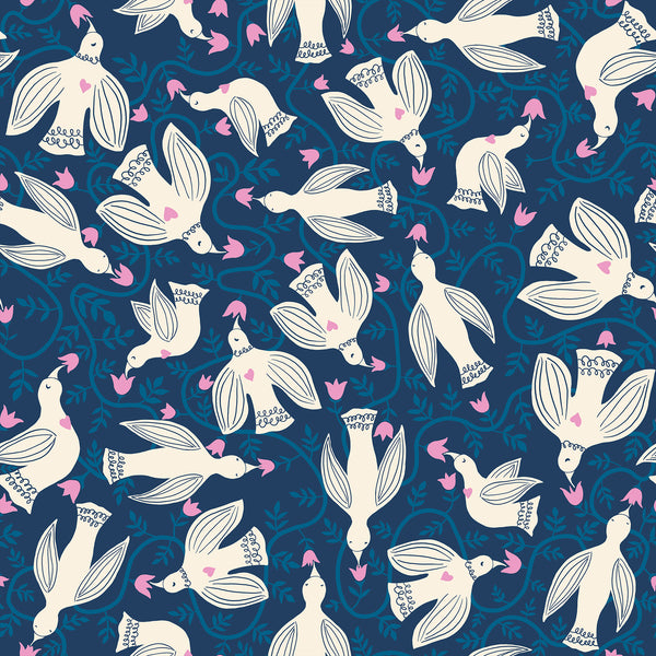 Endpaper Fabric - Hummingbirds in Blue Raspberry