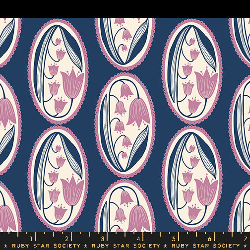Endpaper Fabric - Lily of the Valley Cameo in Blue Raspberry