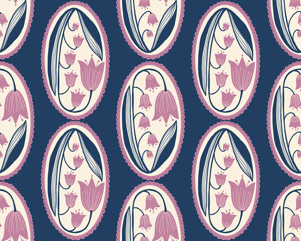 Endpaper Fabric - Lily of the Valley Cameo in Blue Raspberry