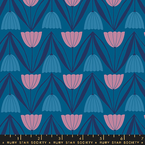 Endpaper Fabric - Tulips in Blue Raspberry