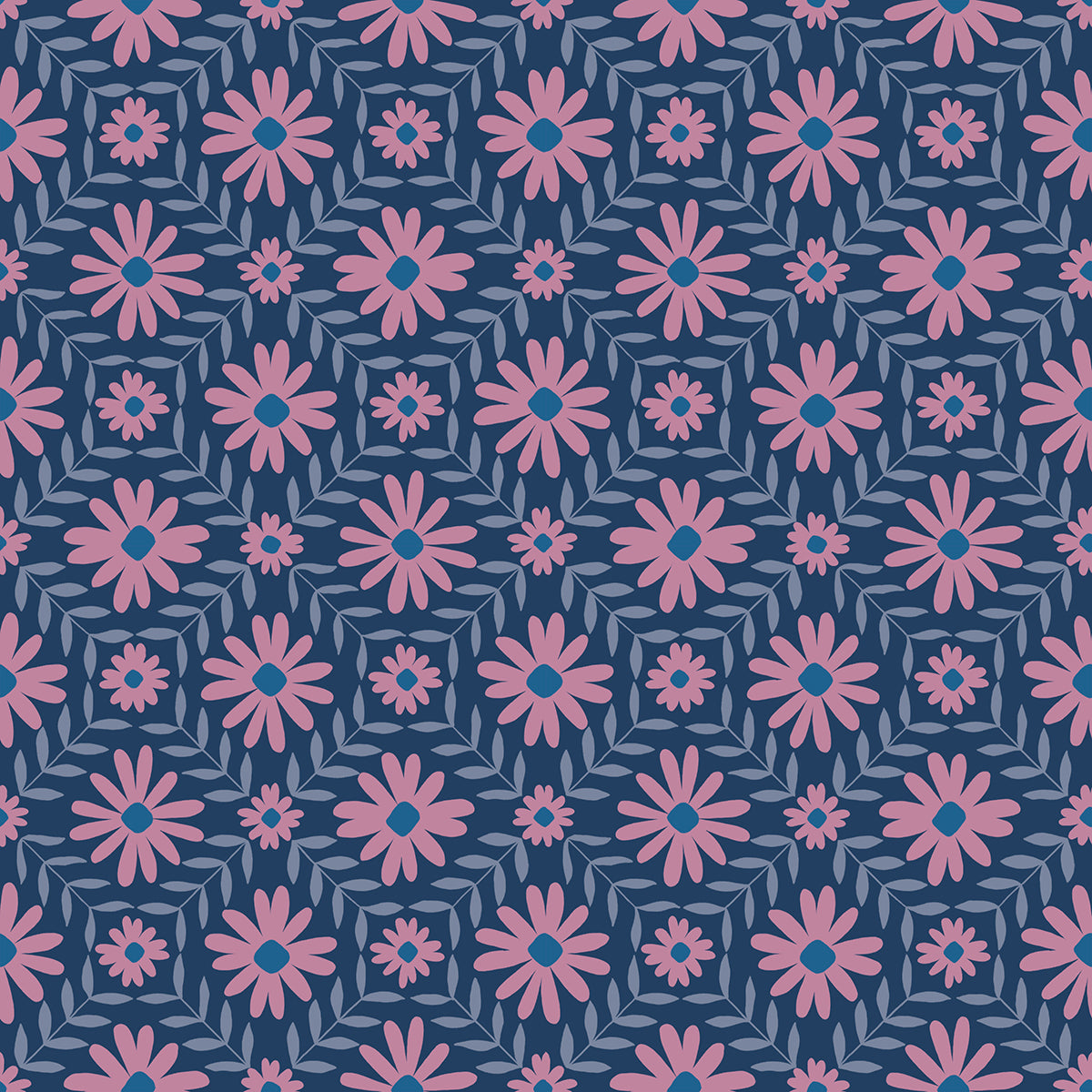 Endpaper Fabric - Floral Endpaper in Blue Raspberry