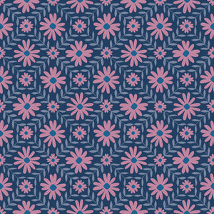 Endpaper Fabric - Floral Endpaper in Blue Raspberry