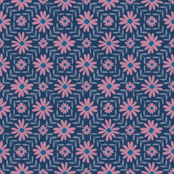 Endpaper Fabric - Floral Endpaper in Blue Raspberry