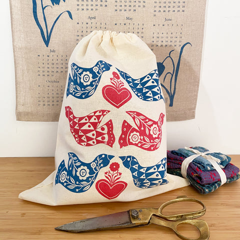 Winterbirds - Screenprinted Drawstring Bag