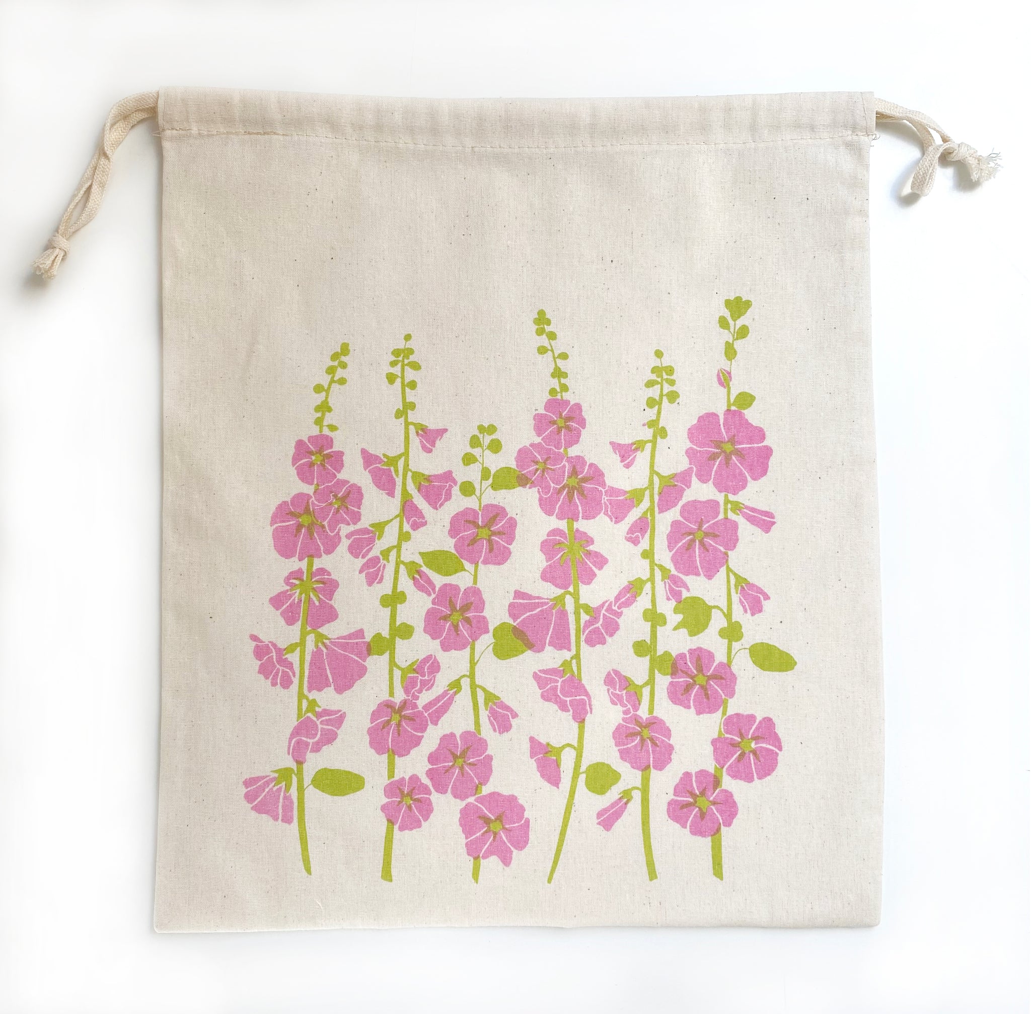 Hollyhocks in Pink - Screenprinted Drawstring Bag