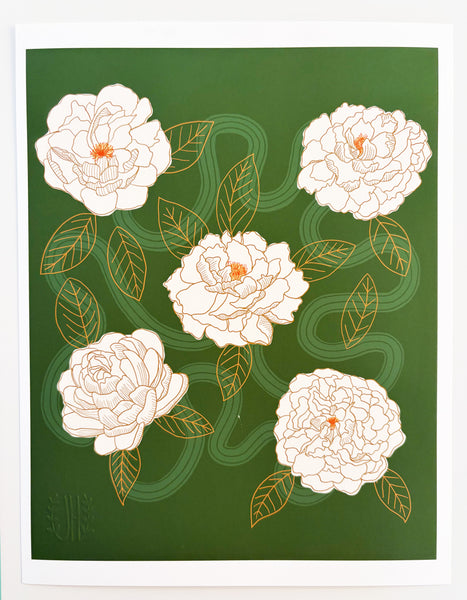 Peonies in Green - 8.5 x 11 Print