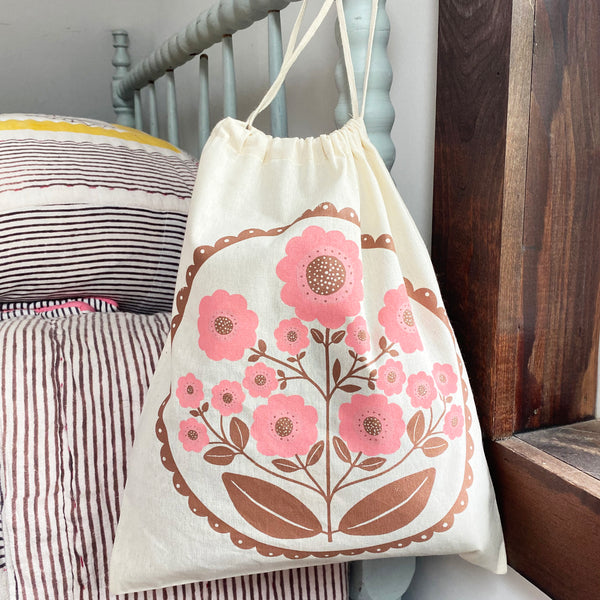 Impatiens in Pink - Screenprinted Drawstring Bag