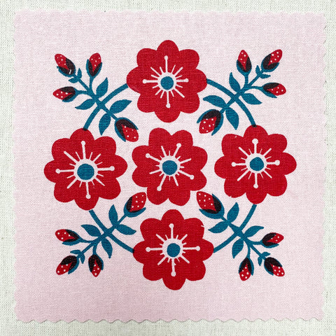 Flower Block on Pink Linen Blend
