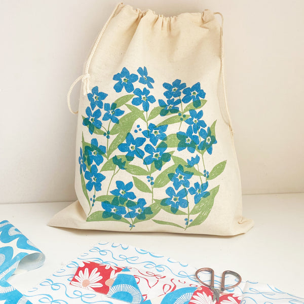 Forget Me Nots - Screenprinted Drawstring Bag