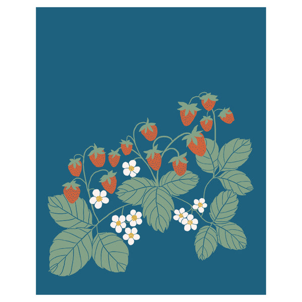 Strawberry Patch in Blue - 8.5 x 11 Print