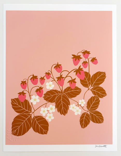 Strawberry Patch in Pink - 8.5 x 11 Print