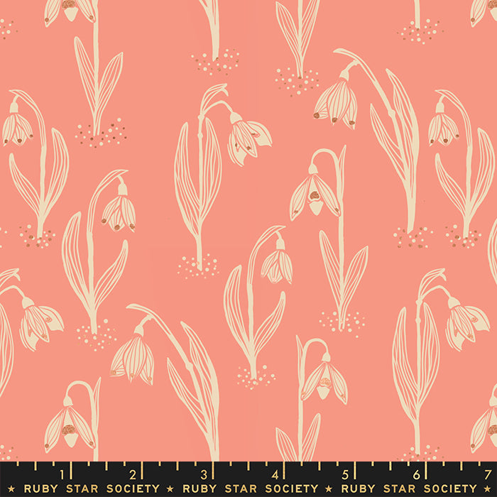 Unruly Nature Fabric - Snowdrops in Melon