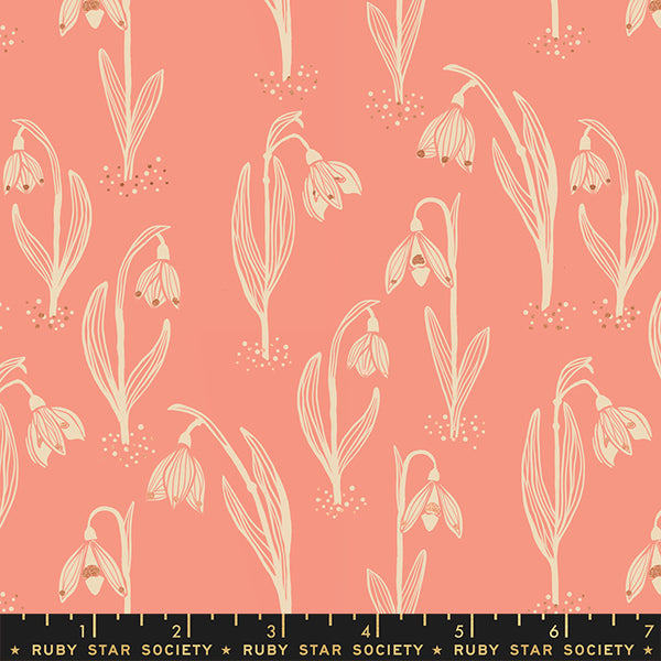 Unruly Nature Fabric - Snowdrops in Melon