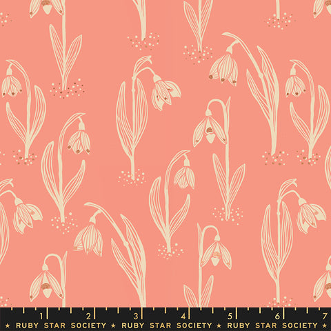Unruly Nature Fabric - Snowdrops in Melon
